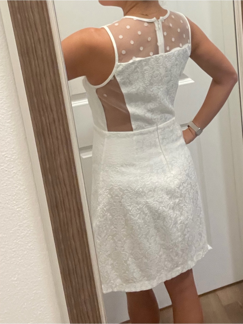 Forever 21 White Lace Mini Dress with Illusion Polka-Dot Yoke - Picture 4 of 5